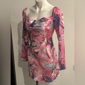 Princess Polly 70’s Multicolor Pink Paisley Long Sleeve Dress